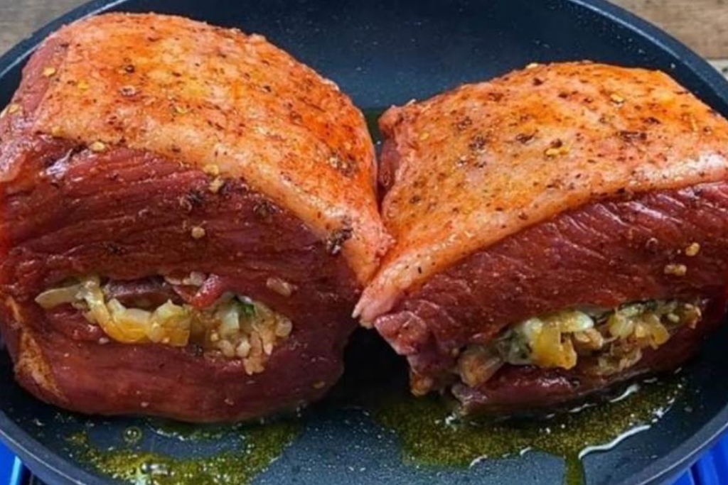 Carne recheada com bacon, perfeita para o almoço de domingo com a família