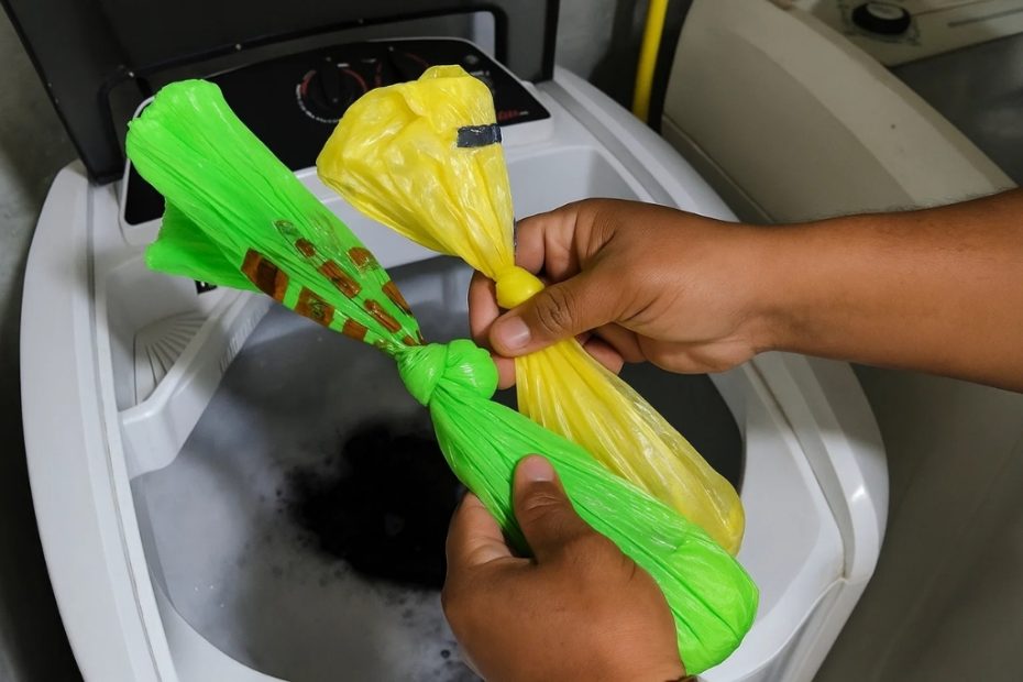 sacolas plasticas na maquina de lavar